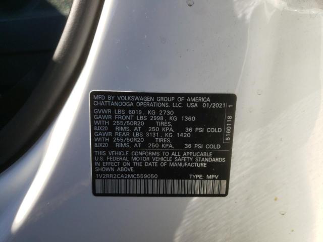 Photo 10 from auction – 2021 VOLKSWAGEN ATLAS SE with VIN 1V2RR2CA2MC559050