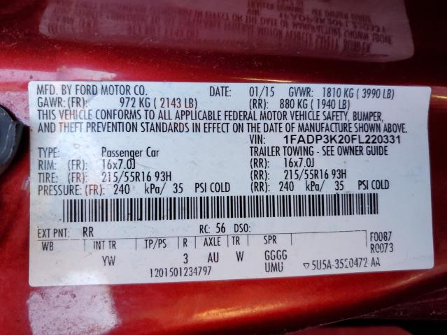 Photo 10 from auction – 2015 FORD FOCUS SE with VIN 1FADP3K20FL220331