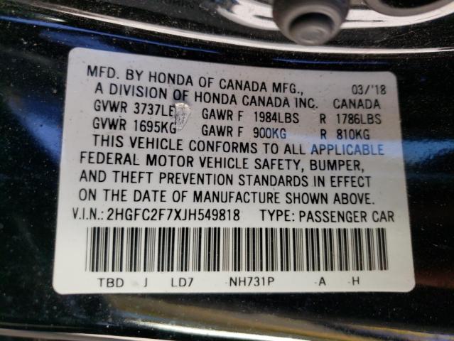Photo 10 from auction – 2018 HONDA CIVIC EX with VIN 2HGFC2F7XJH549818