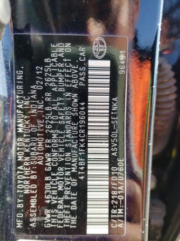 Zdjęcie 10 z aukcji – 2012 TOYOTA CAMRY BASE z VIN 4T4BF1FK4CR196044
