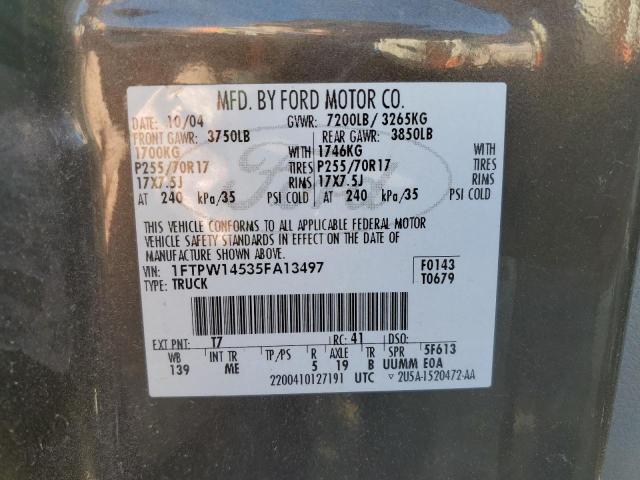 Photo 10 from auction – 2005 FORD F150 SUPER with VIN 1FTPW14535FA13497