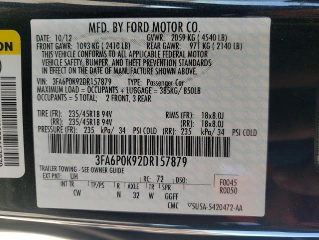 Photo 10 from auction – 2013 FORD FUSION TIT with VIN 3FA6P0K92DR157879