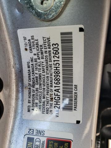 Photo 10 from auction – 2008 HONDA CIVIC EX with VIN 2HGFA16898H512603
