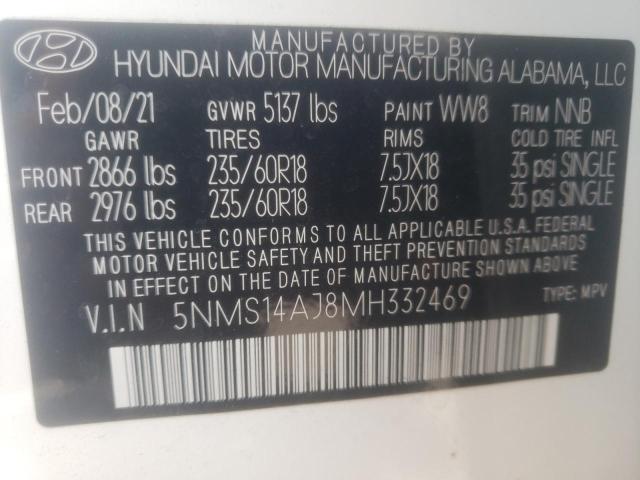 Photo 10 from auction – 2021 HYUNDAI SANTA FE S with VIN 5NMS14AJ8MH332469