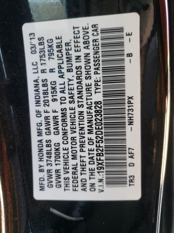 Photo 10 from auction – 2013 HONDA CIVIC with VIN 19XFB2F52DE023828