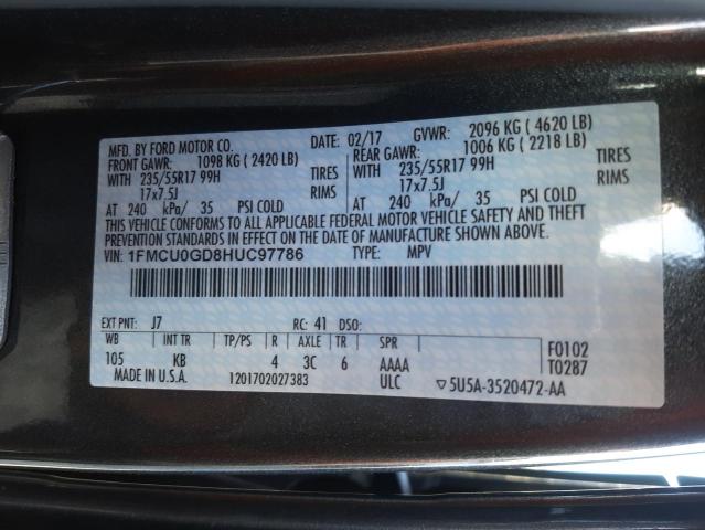 Photo 10 from auction – 2017 FORD ESCAPE SE with VIN 1FMCU0GD8HUC97786