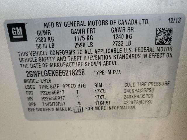 Photo 10 from auction – 2014 CHEVROLET EQUINOX LT with VIN 2GNFLGEK6E6218258