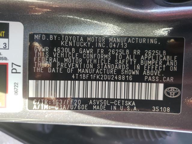 Photo 10 from auction – 2013 TOYOTA CAMRY L with VIN 4T1BF1FK2DU248816