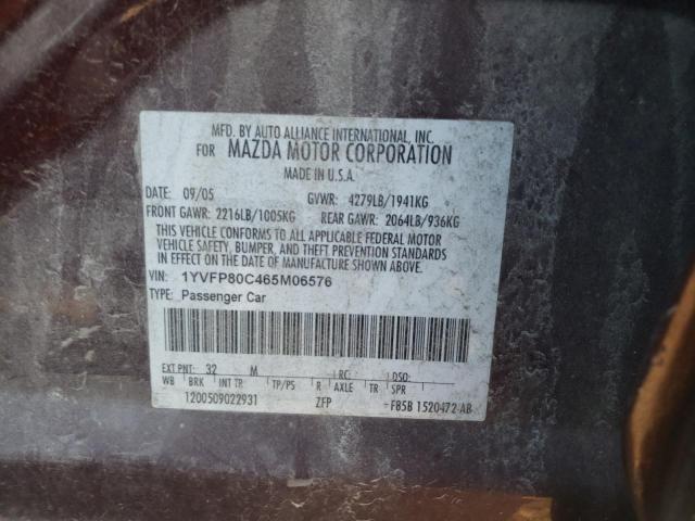 Photo 10 from auction – 2006 MAZDA 6 I with VIN 1YVFP80C465M06576