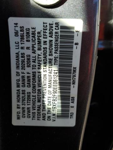 Photo 10 from auction – 2014 HONDA CIVIC EXL with VIN 19XFB2F90EE061241