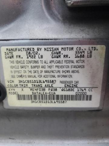 Photo 10 from auction – 2003 NISSAN SENTRA XE with VIN 3N1CB51D13L695587