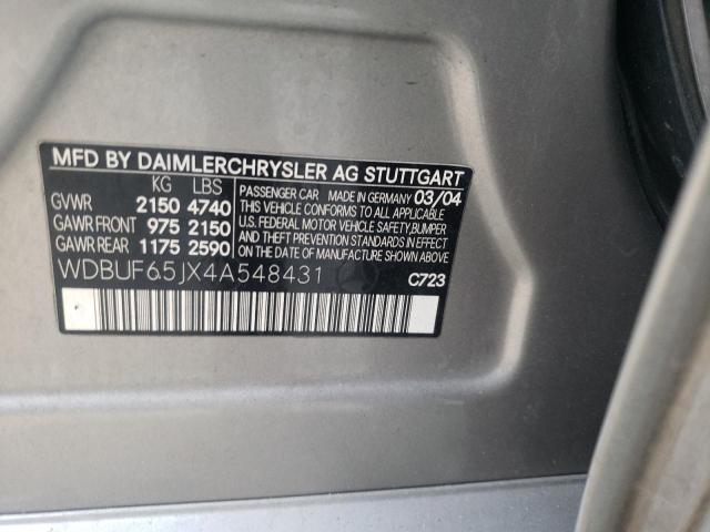 Photo 10 from auction – 2004 MERCEDES-BENZ E 320 with VIN WDBUF65JX4A548431