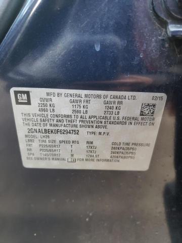 Photo 10 from auction – 2015 CHEVROLET EQUINOX LT with VIN 2GNALBEK0F6294752