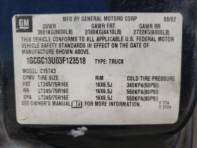 Photo 10 from auction – 2003 CHEVROLET SILVERADO with VIN 1GCGC13U03F123518