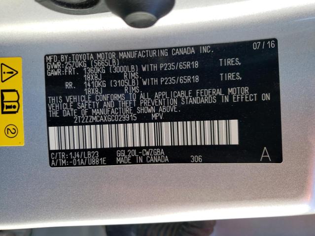 Photo 10 from auction – 2016 LEXUS RX 350 with VIN 2T2ZZMCAXGC029915