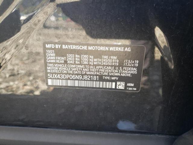 Photo 10 from auction – 2022 BMW X3 SDRIVE3 with VIN 5UX43DP06N9J82181