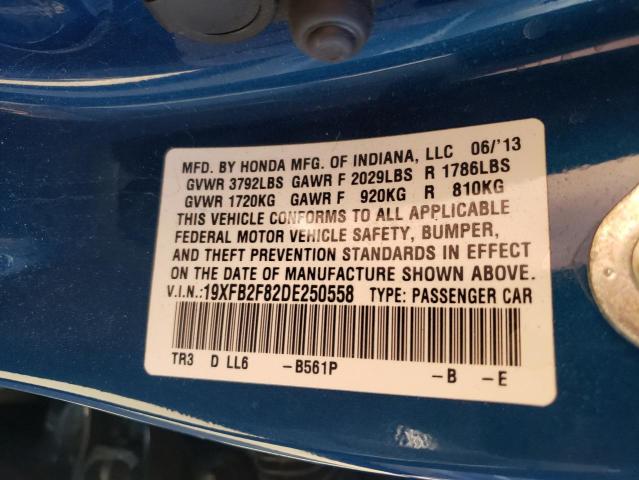 Photo 10 from auction – 2013 HONDA CIVIC EX with VIN 19XFB2F82DE250558