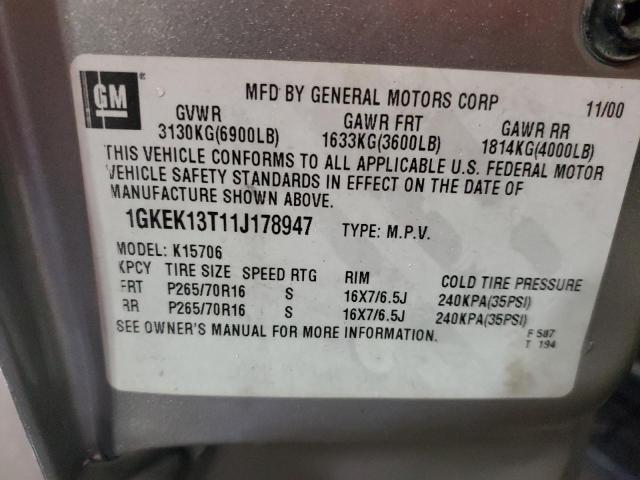 Photo 10 from auction – 2001 GMC YUKON with VIN 1GKEK13T11J178947
