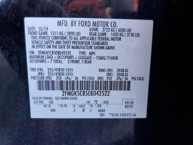Photo 10 from auction – 2014 FORD FLEX SEL with VIN 2FMGK5C85EBD42522