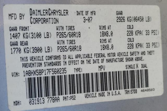 Photo 10 from auction – 2007 CHRYSLER ASPEN LIMI with VIN 1A8HX58P17F560235