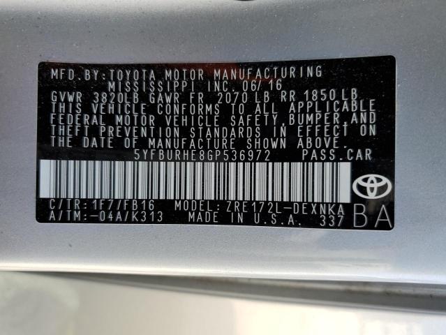 Photo 10 from auction – 2016 TOYOTA COROLLA L with VIN 5YFBURHE8GP536972