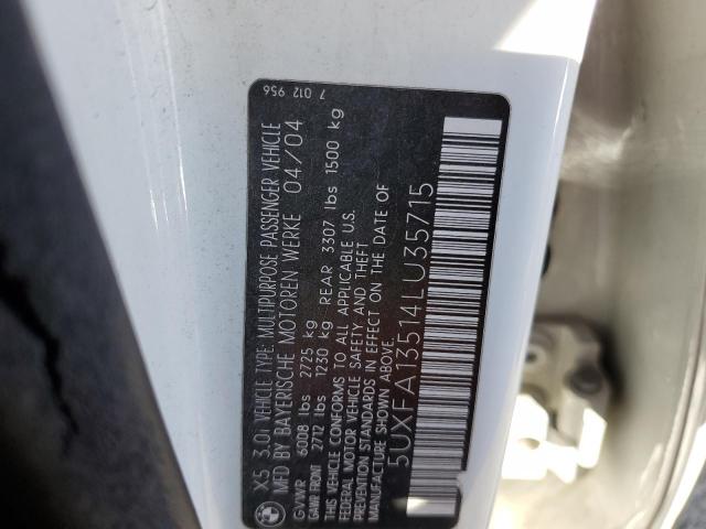 Photo 10 from auction – 2004 BMW X5 3.0I with VIN 5UXFA13514LU35715