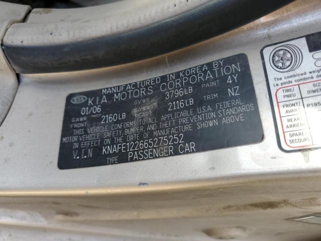 Photo 10 from auction – 2006 KIA SPECTRA LX with VIN KNAFE122665275252