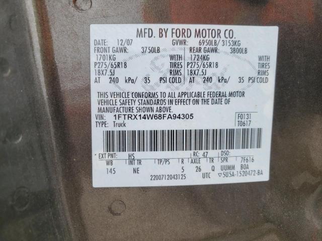 Photo 10 from auction – 2008 FORD F150 with VIN 1FTRX14W68FA94305