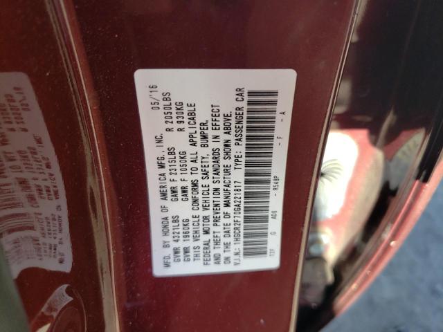 Photo 10 from auction – 2016 HONDA ACCORD EX with VIN 1HGCR2F70GA221817
