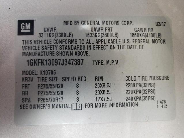 Photo 10 from auction – 2007 GMC YUKON with VIN 1GKFK13097J347387