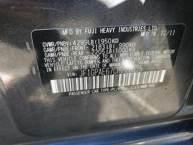 Photo 10 from auction – 2012 SUBARU IMPREZA PR with VIN JF1GPAE67CH217635