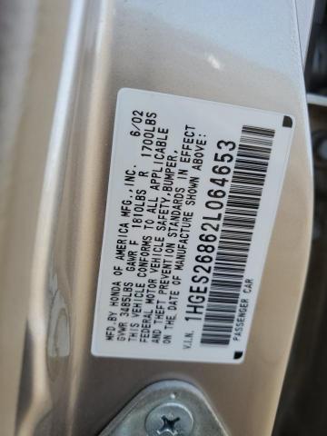 Photo 10 from auction – 2002 HONDA CIVIC EX with VIN 1HGES26862L064653