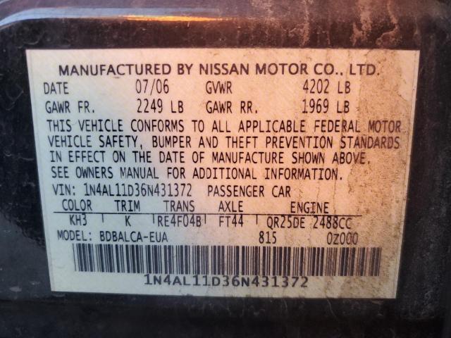 Photo 10 from auction – 2006 NISSAN ALTIMA S with VIN 1N4AL11D36N431372