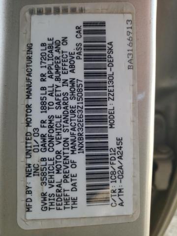 Photo 10 from auction – 2003 TOYOTA COROLLA CE with VIN 1NXBR32E63Z150857