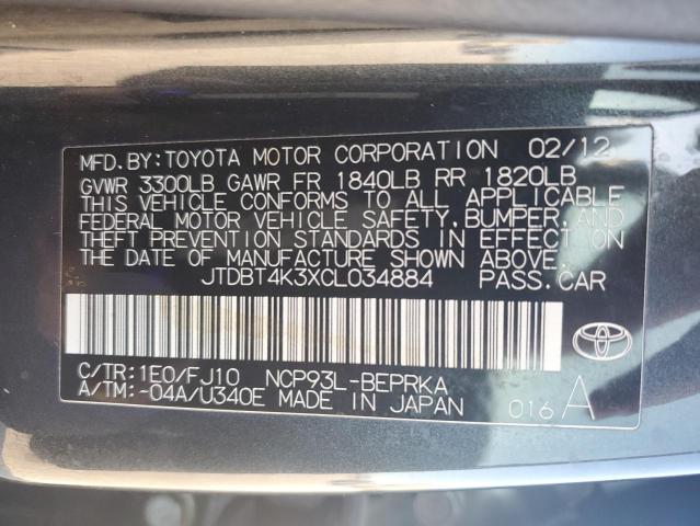 Photo 10 from auction – 2012 TOYOTA YARIS with VIN JTDBT4K3XCL034884
