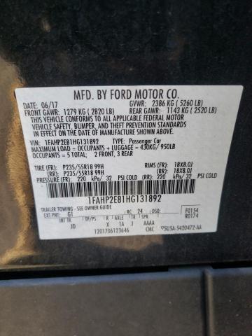 Photo 10 from auction – 2017 FORD TAURUS SEL with VIN 1FAHP2E81HG131892
