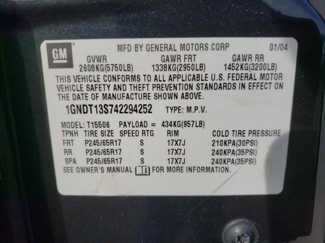 Photo 10 from auction – 2004 CHEVROLET TRAILBLAZE with VIN 1GNDT13S742294252