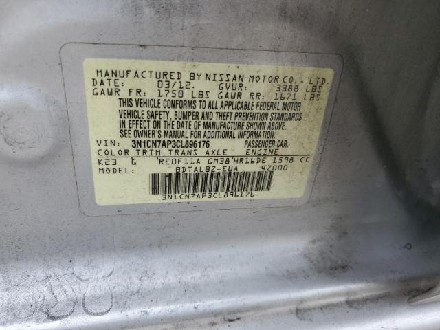 Photo 10 from auction – 2012 NISSAN VERSA S with VIN 3N1CN7AP3CL896176
