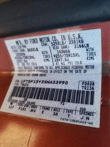 Photo 10 from auction – 1995 FORD F150 with VIN 1FTDF15Y3SNA33990