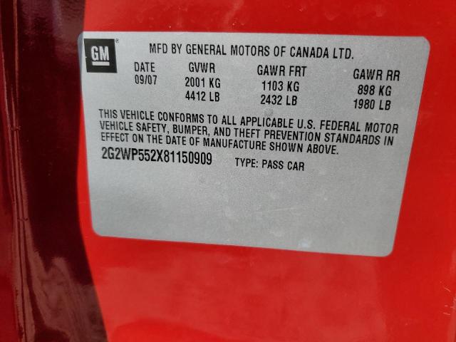 Foto 10 de la subasta – 2008 PONTIAC GRAND PRIX con VIN 2G2WP552X81150909