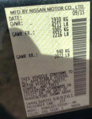 Photo 10 from auction – 2015 NISSAN ALTIMA 2.5 with VIN 1N4AL3AP2FC569261