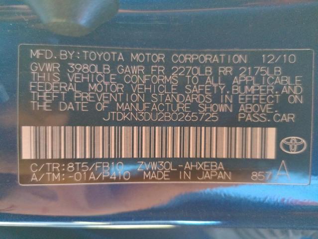 Photo 10 from auction – 2011 TOYOTA PRIUS with VIN JTDKN3DU2B0265725