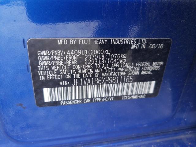 Photo 10 from auction – 2017 SUBARU WRX with VIN JF1VA1B6XH9811165