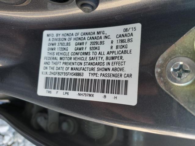 Photo 10 from auction – 2015 HONDA CIVIC EXL with VIN 2HGFB2F95FH548863