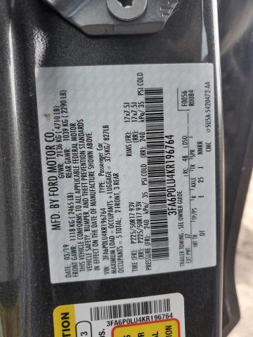 Photo 10 from auction – 2019 FORD FUSION SE with VIN 3FA6P0LU4KR196764