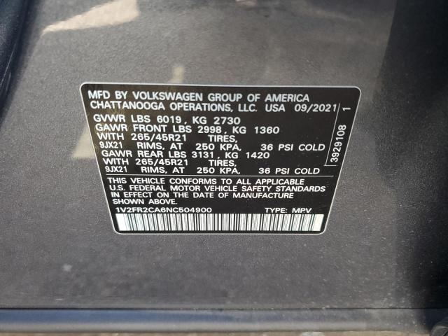 Photo 10 from auction – 2022 VOLKSWAGEN ATLAS SEL with VIN 1V2FR2CA6NC504900