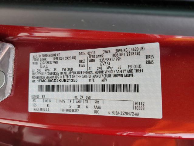 Photo 10 from auction – 2019 FORD ESCAPE SE with VIN 1FMCU0GD2KUB21355