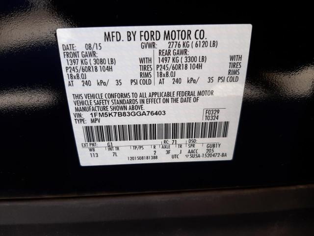 Photo 10 from auction – 2016 FORD EXPLORER with VIN 1FM5K7B83GGA76403