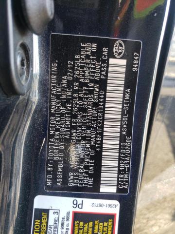 Photo 10 from auction – 2012 TOYOTA CAMRY BASE with VIN 4T4BF1FK2CR194440