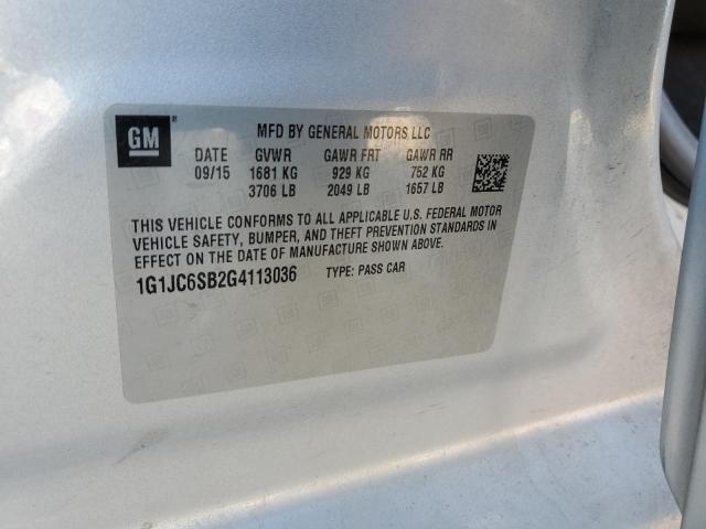 Photo 10 from auction – 2016 CHEVROLET SONIC LT with VIN 1G1JC6SB2G4113036
